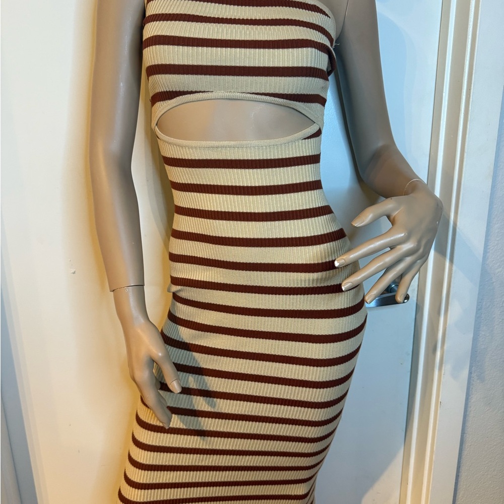 Windsor Strapless Knit Dress – Brown & Cream Stripes (S, NWT)
